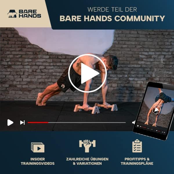 BARE HANDS Liegestützgriffe Größe M aus hellem Holz rutschfest und gelenkschonend für Calisthenics Indoor und Outdoor von Bare Hands