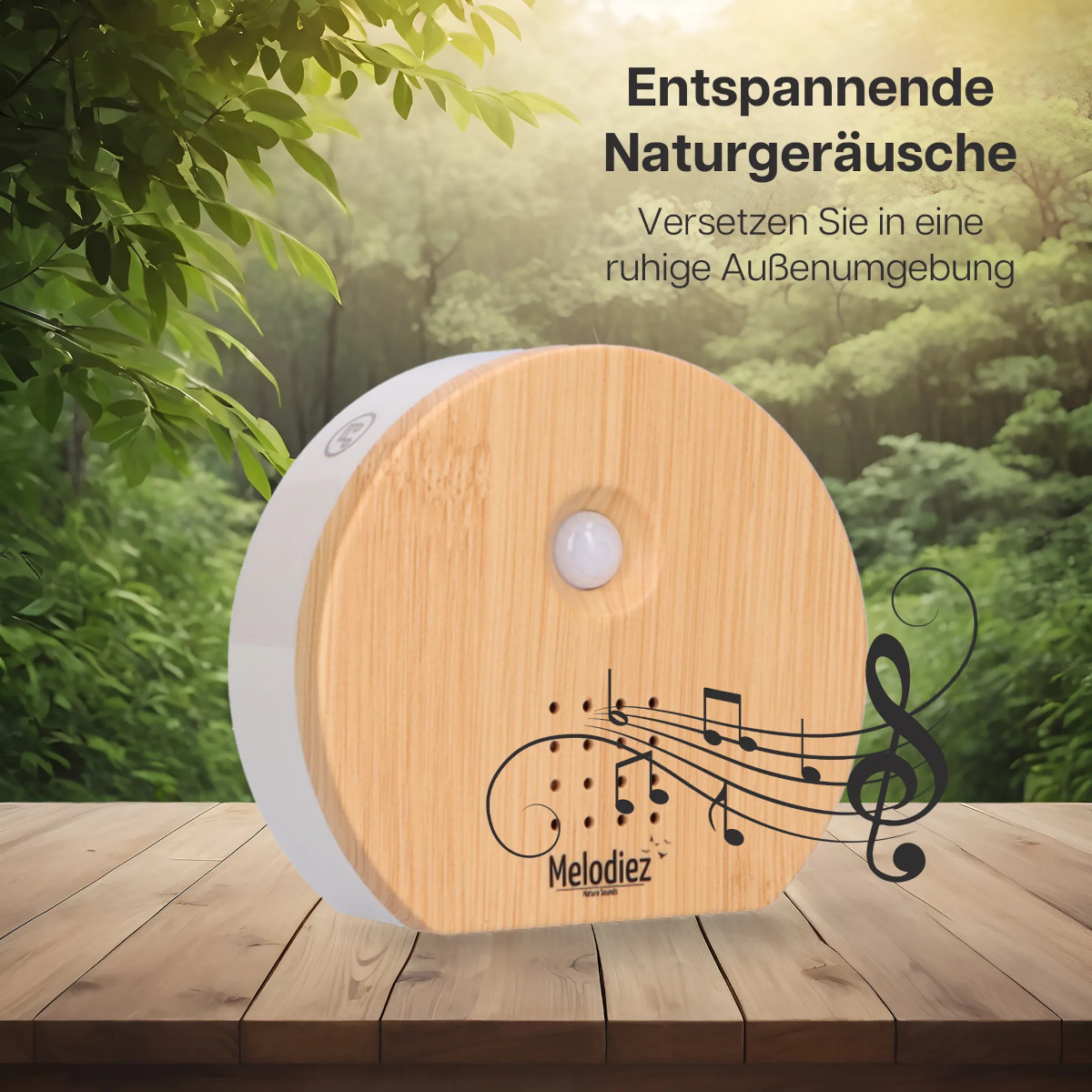 Melodiez Nature Box helles Holz - natürliche Entspannung auf Knopfdruck 4 Naturklänge in einer Box von Melodiez