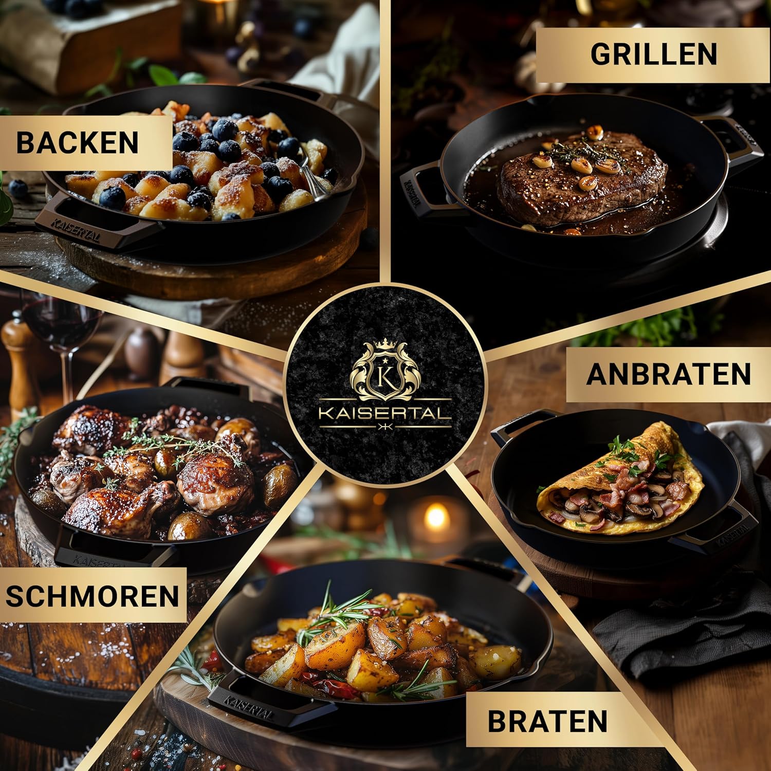KAISERTAL Emaillierte Gusseisen Bratpfanne 31 cm Eingebrannt - Doppelgriff von KAISERTAL
