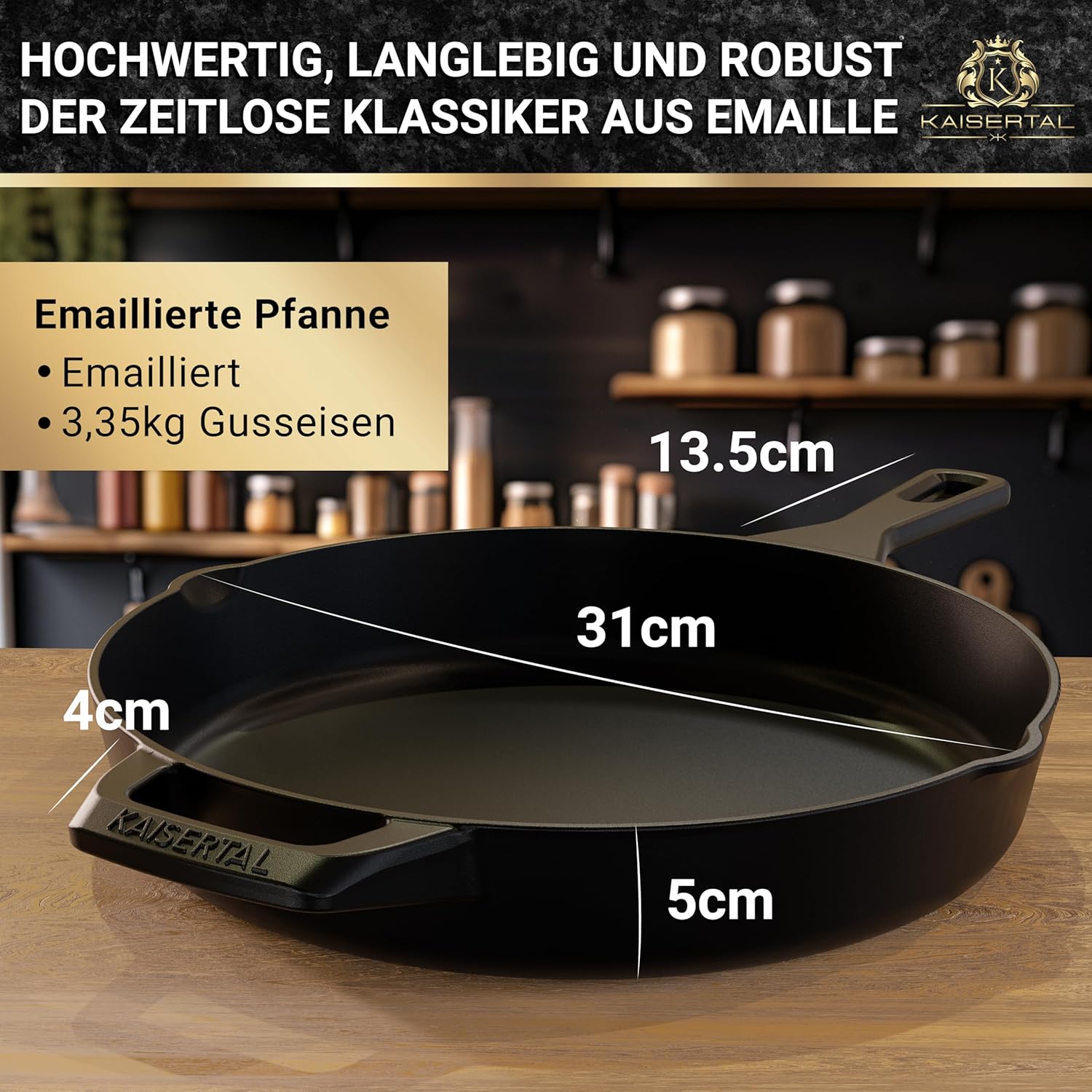 KAISERTAL Emaillierte Gusseisen Bratpfanne 31 cm mit Griff von KAISERTAL