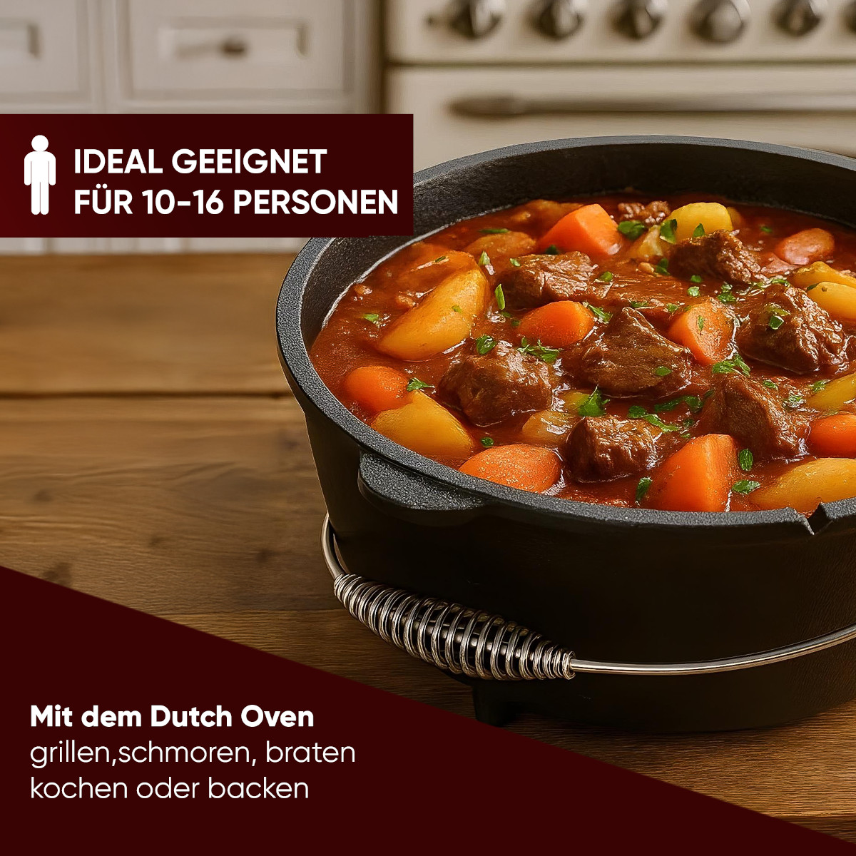 GUSSKÖNIG 12 Liter Dutch Oven Set mit Füßen mit 2in1 Deckelheber von GUSSKÖNIG