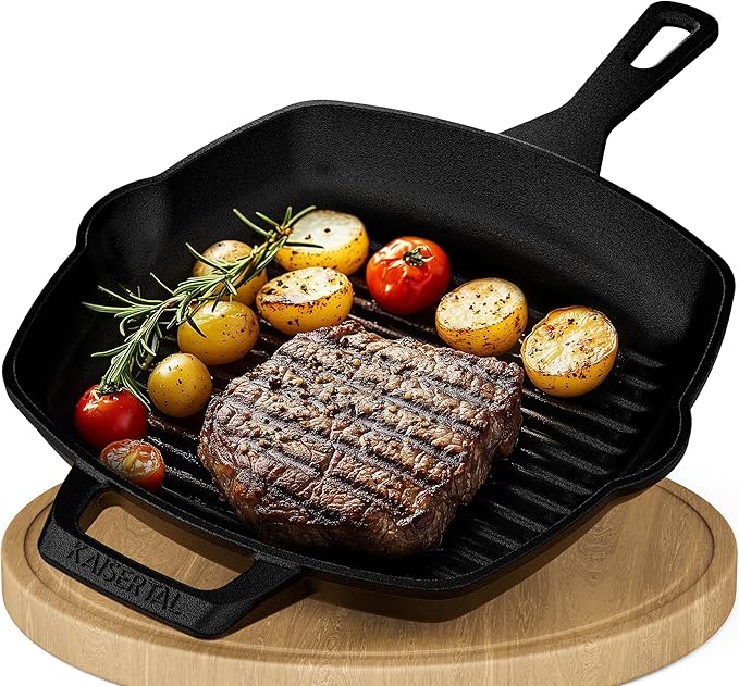 KAISERTAL Gusseisen Grillpfanne 27 cm Eingebrannt mit Griff KAISERTAL Gusseisen Grillpfanne 27 cm Eingebrannt mit Griff