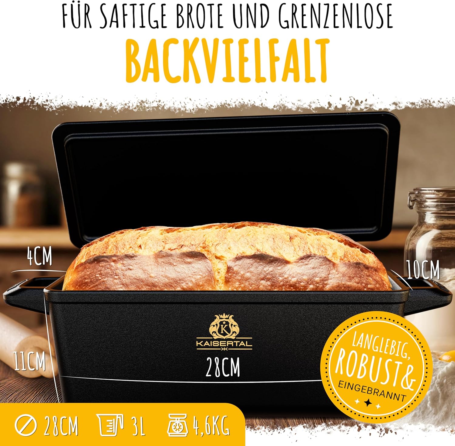 KAISERTAL Gusseisen Brotbackform mit Deckel 28 cm