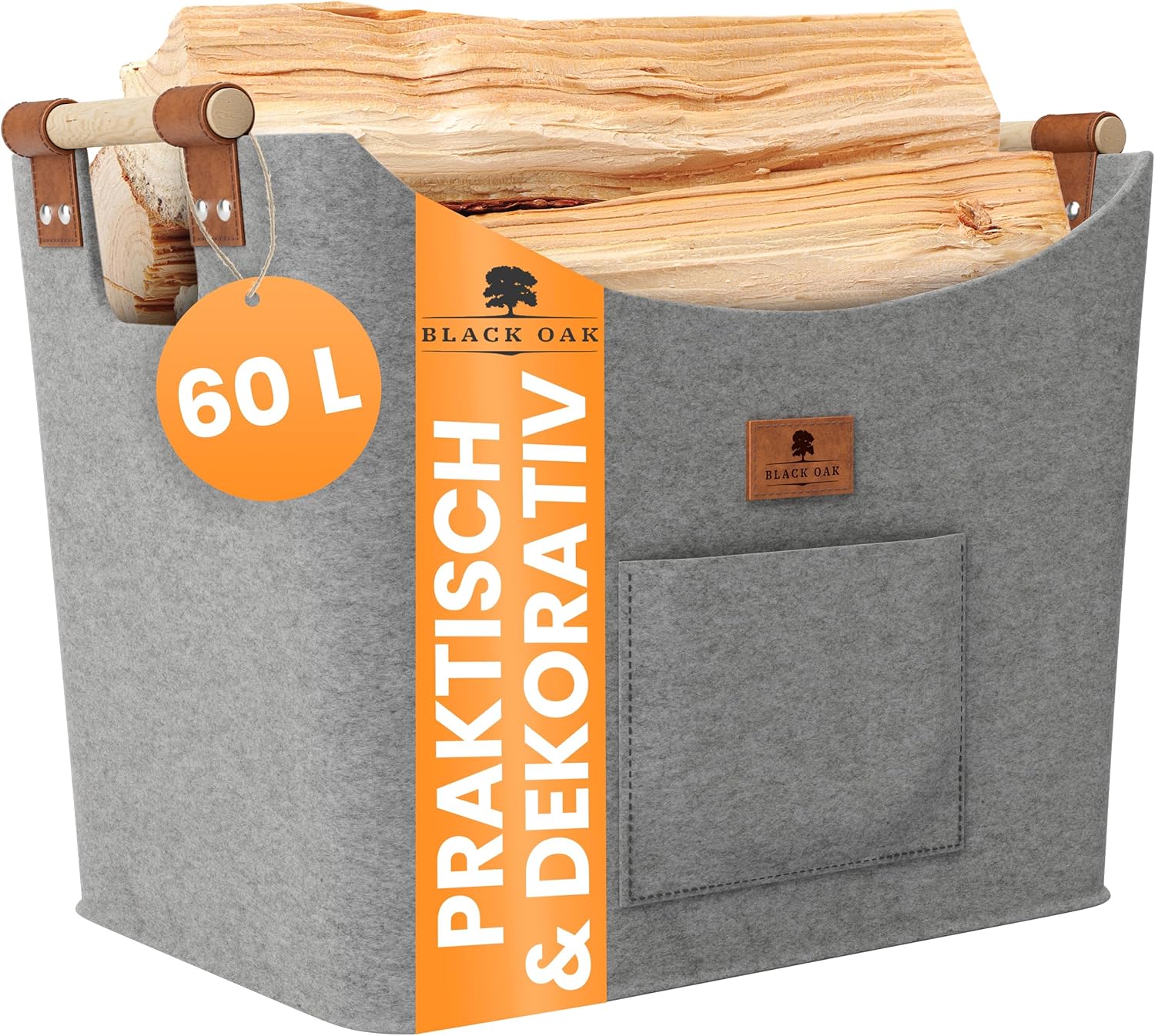 BLACK OAK Montana XL 60L Holzkorb aus Filz hellgrau