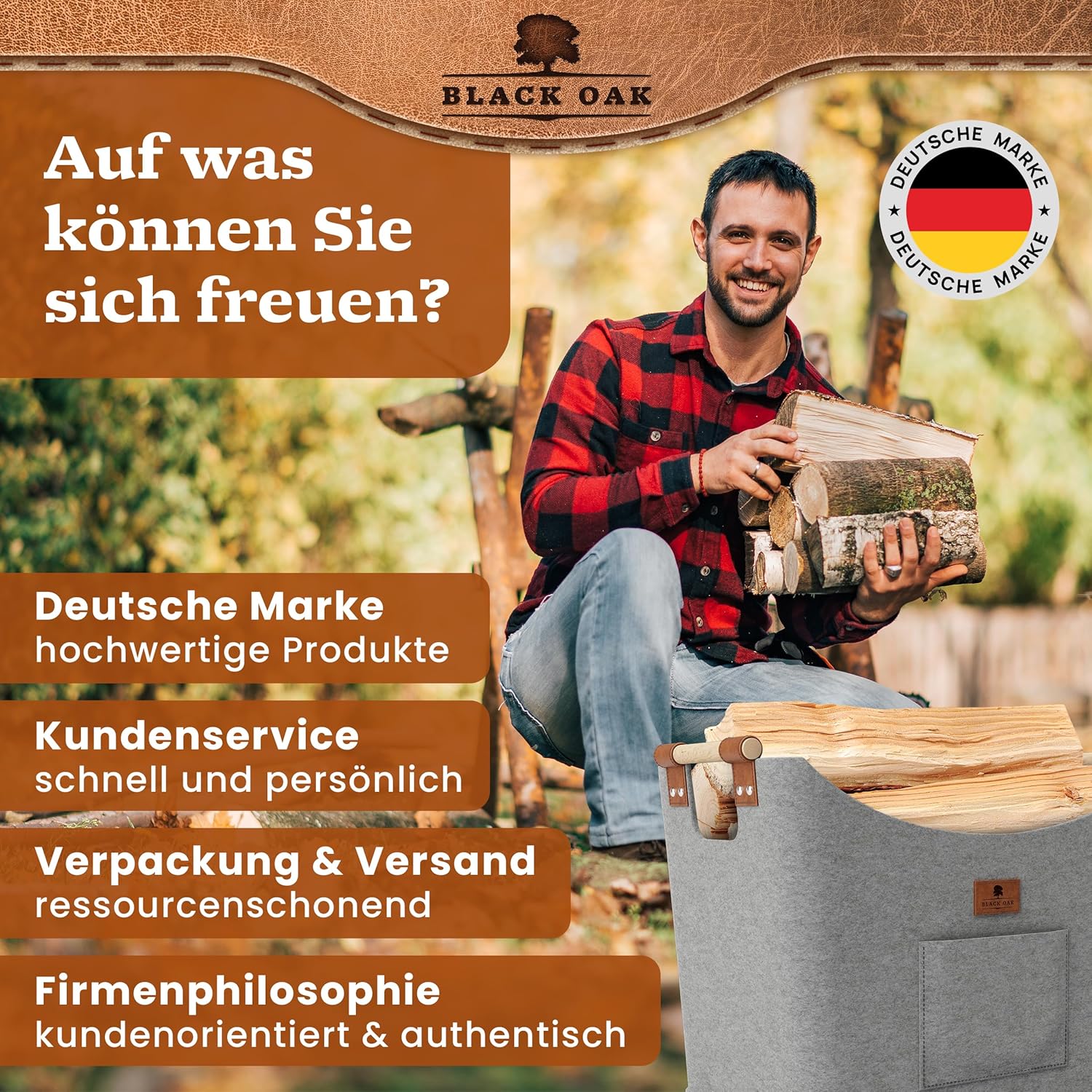 BLACK OAK Montana XL 60L Holzkorb aus Filz hellgrau von BLACK OAK