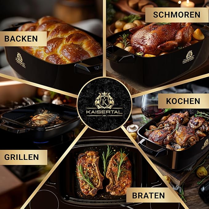 KAISERTAL Emaillierter Gusseisen Bräter 32 cm mit Deckel 10 Liter von KAISERTAL