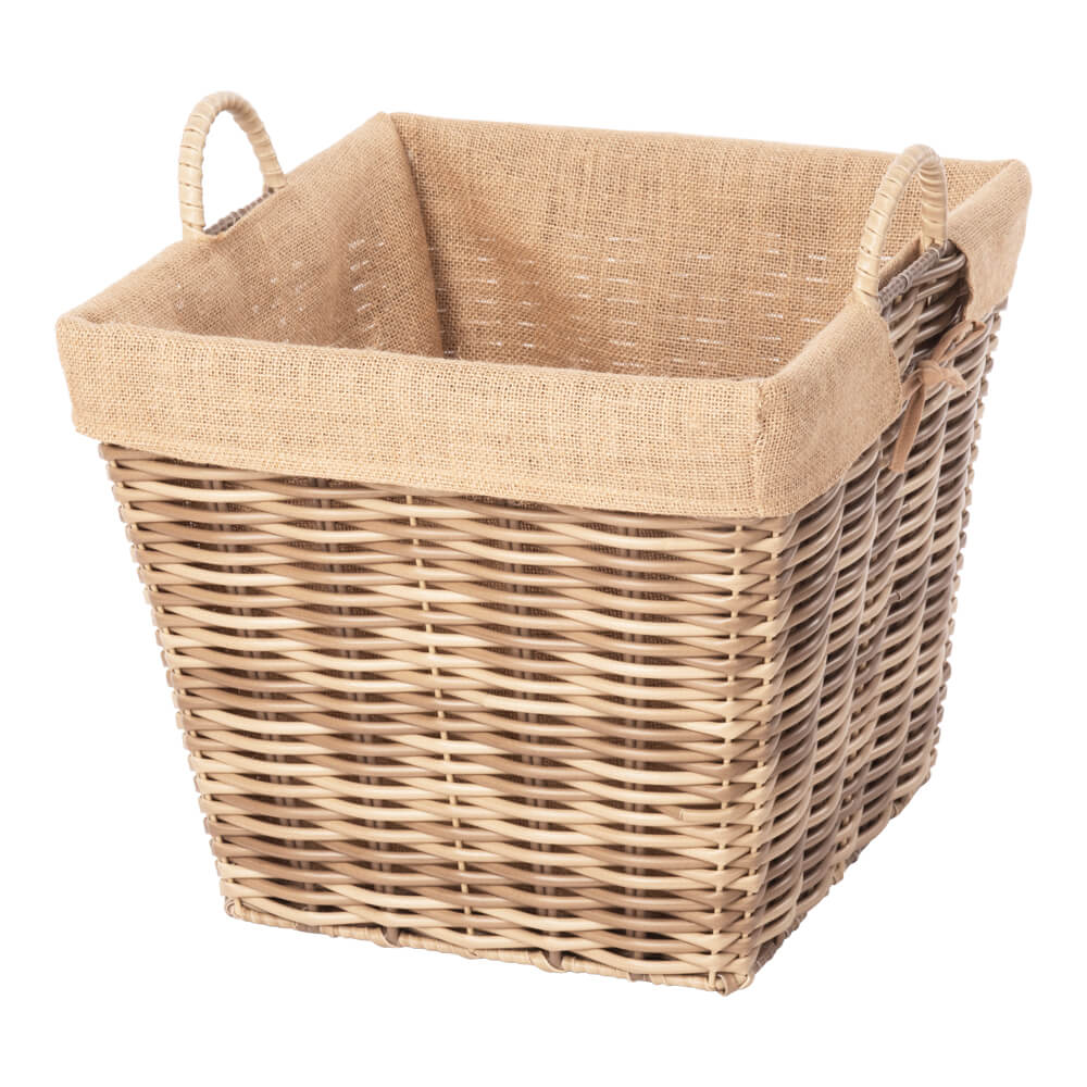 Kaminkorb - Holzkorb aus Polyrattan quadratisch auf Metallgestell braun-beige inkl. Juteausschlag | Größe 1 von AS Kaminkorb - Holzkorb aus Polyrattan quadratisch auf Metallgestell braun-beige inkl. Juteausschlag | Größe 1 von AS