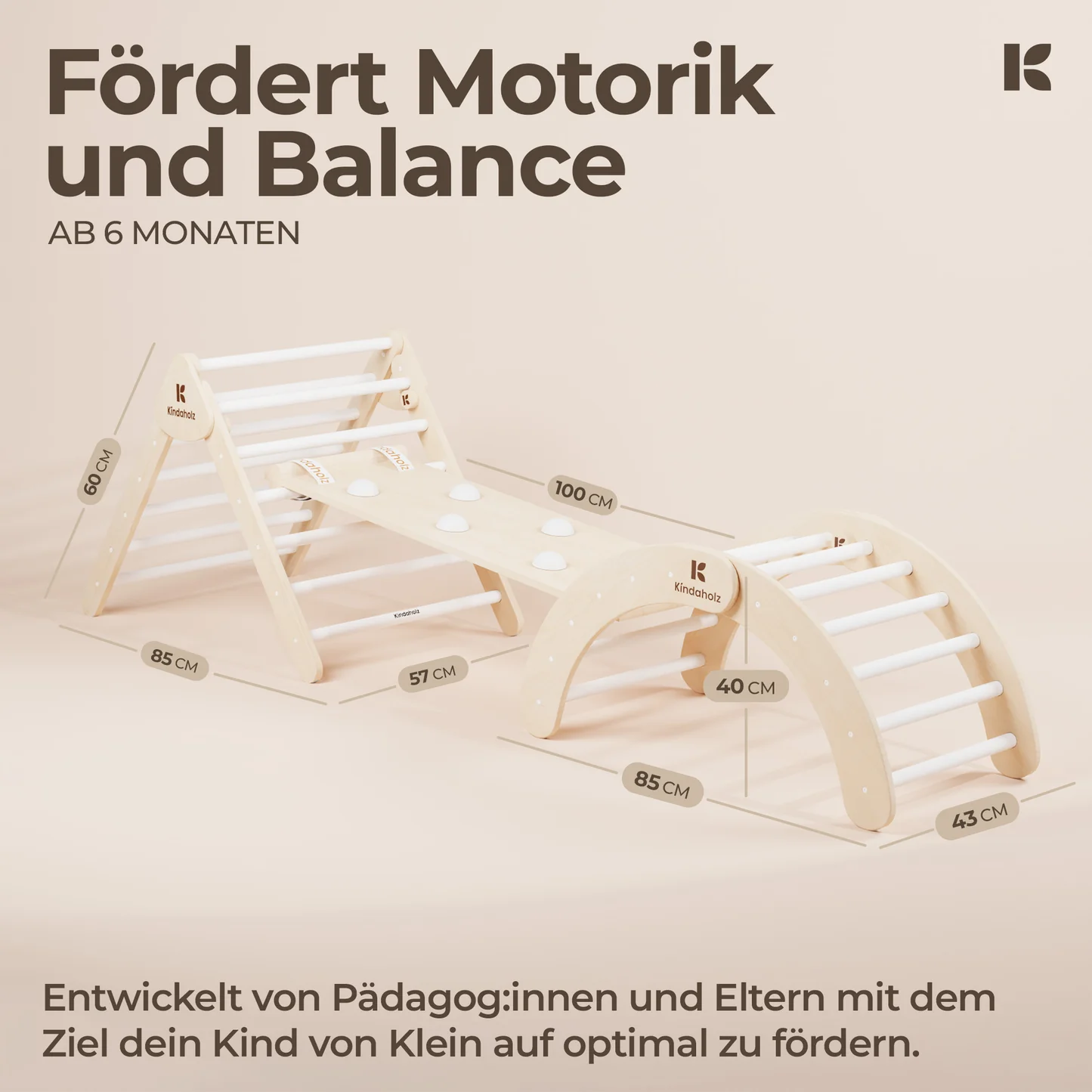 Kindaholz SAMI Kletterdreieck mit NINA Kletterbogen und NOAH Rutschrampe Weiß Indoor Kletterset aus FSC Holz von Kindaholz