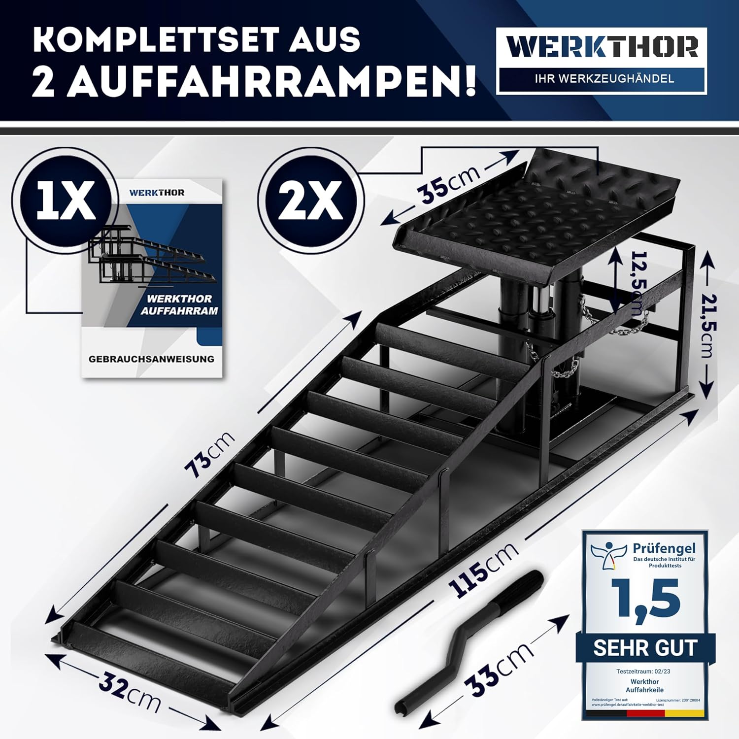 WERKTHOR Hydraulische Auffahrrampe PKW - 2er Set in Schwarz von WERKTHOR