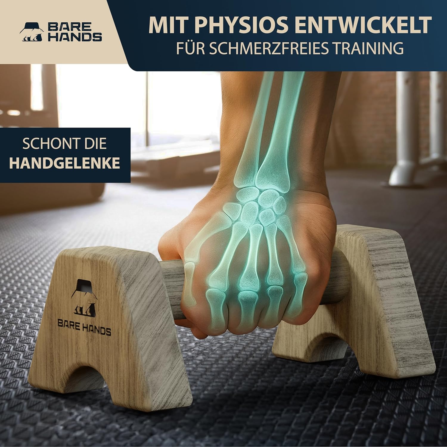 BARE HANDS 2x Liegestützgriffe Größe S aus dunklem Holz gelenksschonend rutschfest für Calisthenics Indoor und Outdoor ideal für Liegestütze und Handstand von BARE HANDS