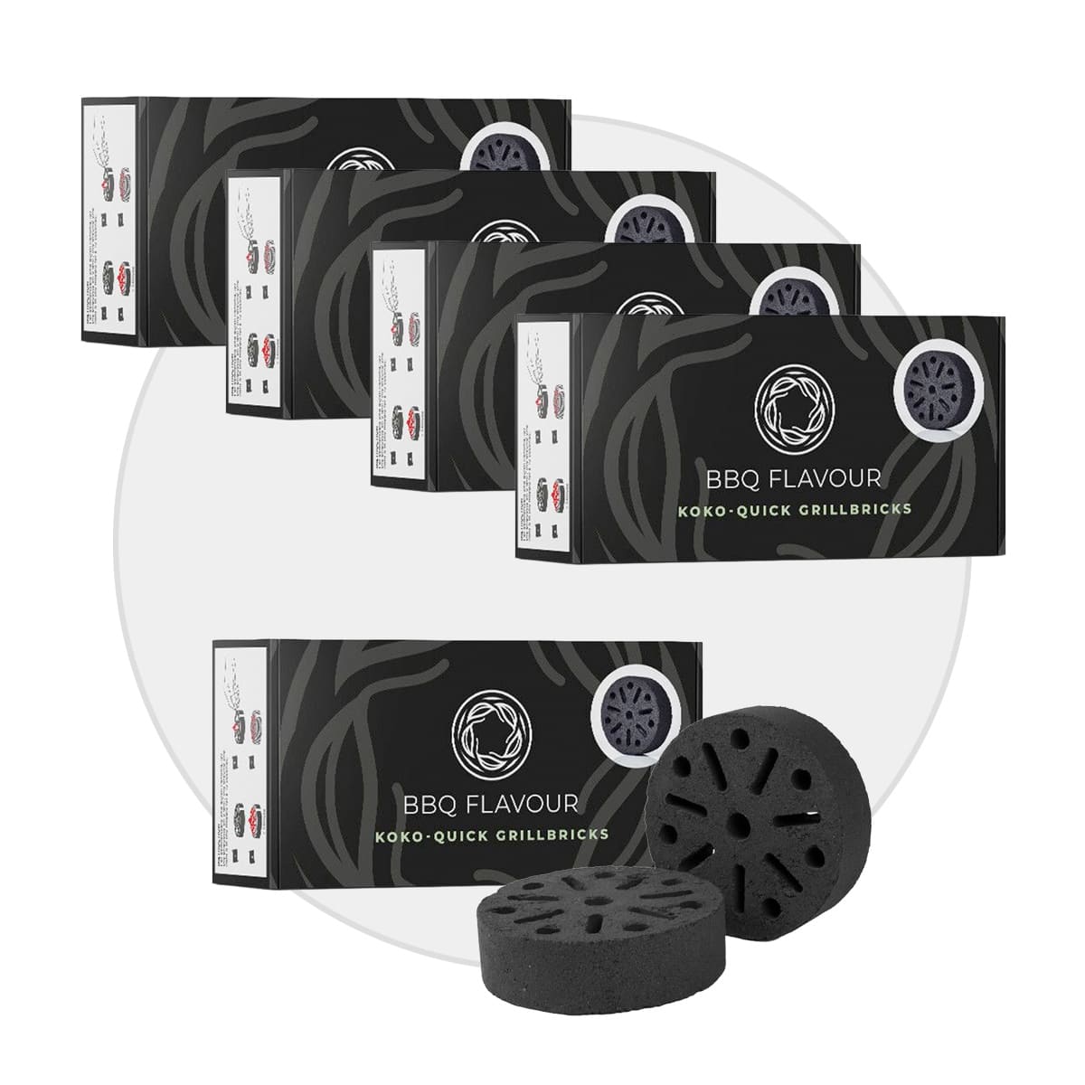 5x BBQ Flavour Quick Koko Briketts Kokos mit Anzündhilfe 45 bis 60 Minuten Brenndauer 20 Stück