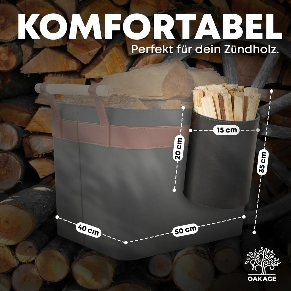 OAKAGE Zündholzkorb zum Einhängen, Ø 15 x 20 cm, Aufbewahrung für Anzündholz und Kaminanzünder