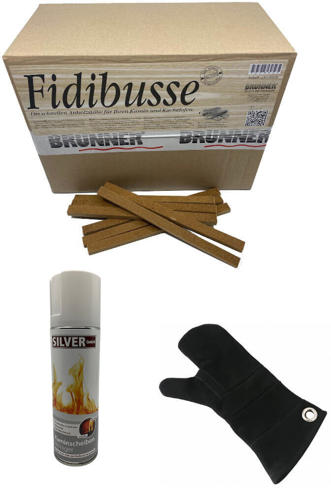 350 Fidibusse Großpackung + 1x SILVER GmbH Kaminscheiben - Reiniger 300 ml + 1x Leder Hitzeschutzhandschuh