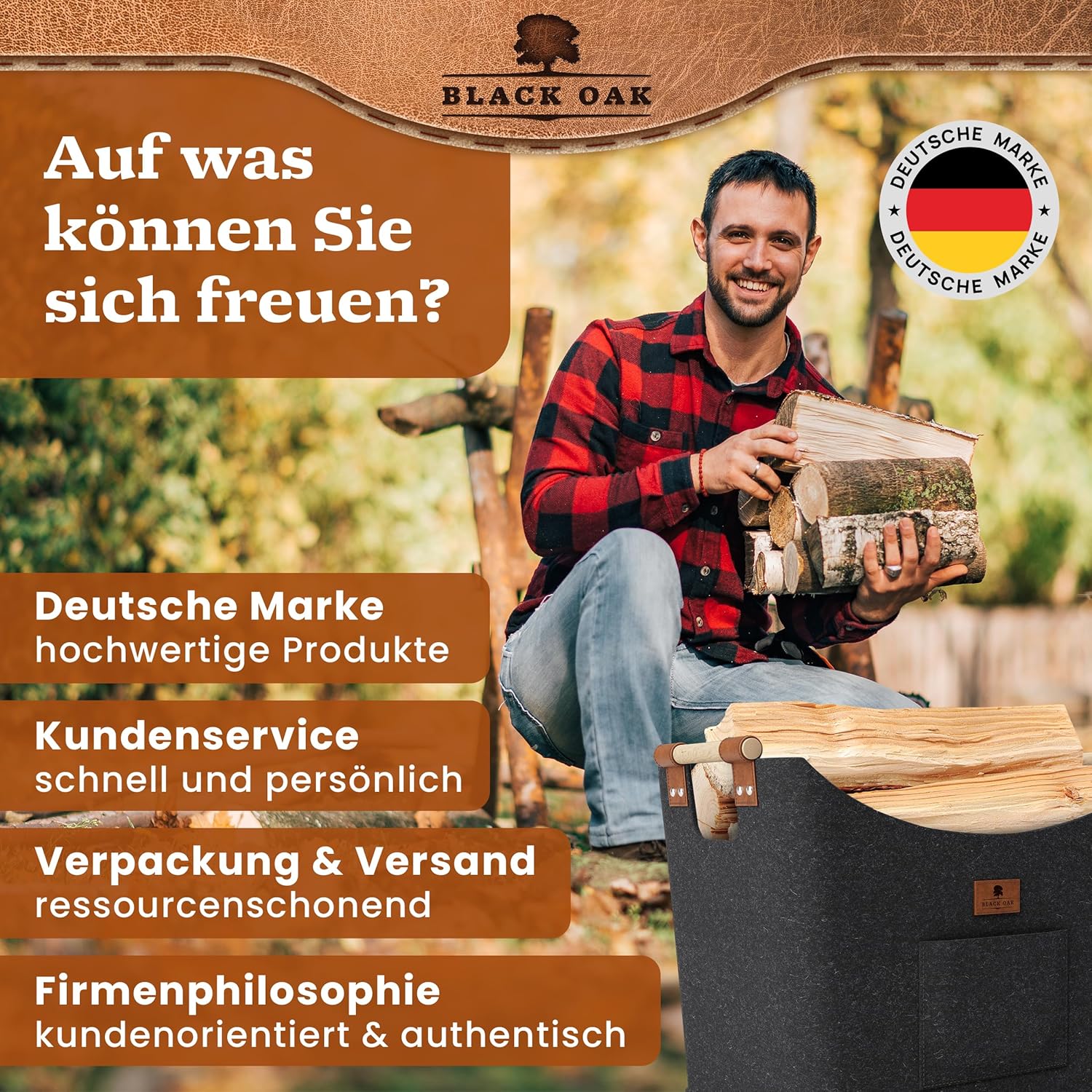BLACK OAK Montana XL 60L Holzkorb aus Filz dunkelgrau von BLACK OAK
