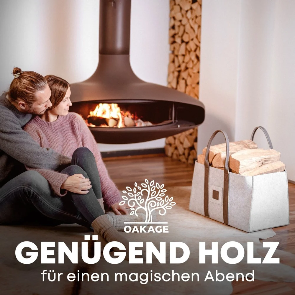 OAKAGE Holzkorb Filzshopper 2er Set Hellgrau aus recyceltem Filz 50 x 33 x 30 cm