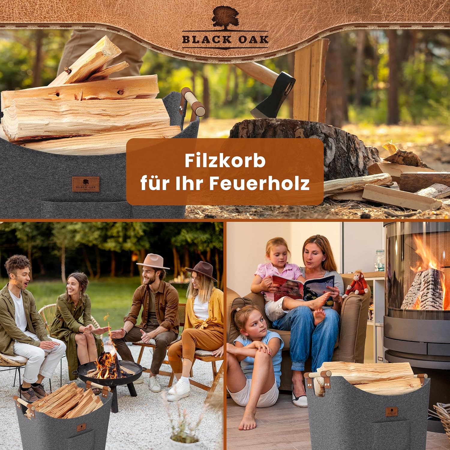 BLACK OAK Montana XL 60L Holzkorb aus Filz grau von BLACK OAK