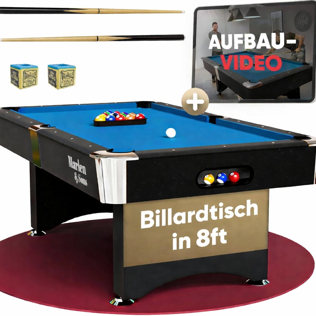 Marlen & Sons Billardtisch - CueMaster 8FT Billard Tisch mit Auto Kugelrückführung - Billardtisch 244 x 132 cm inkl. Zubehör-Komplettset von Marlen & Sons
